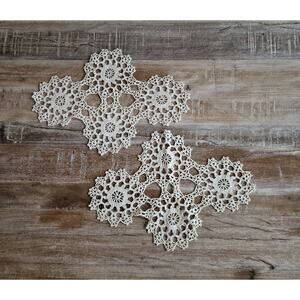 Antique Lace Embroidery Handmade Needlework Lace Trim Set Of 2